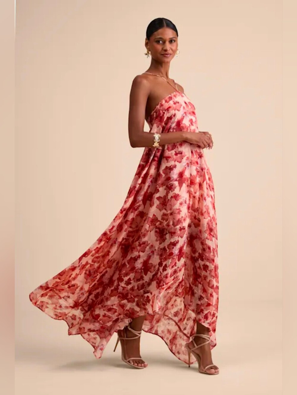 Lulu's sz XL Halter Red Floral Maxi Dress